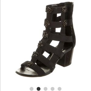JIMMY CHOO BLACK SPARKLE GLADIATOR HEEL SANDALS